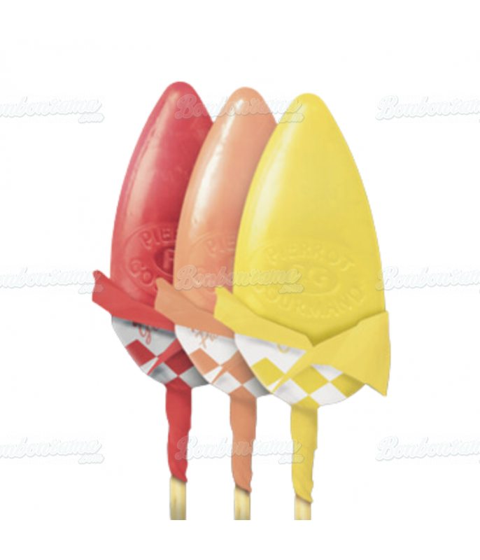 Fruit Pierrot Gourmand lollipop case in bulk packaging