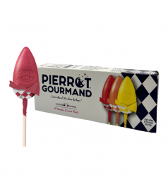 Fruit Pierrot Gourmand lollipop case in bulk packaging