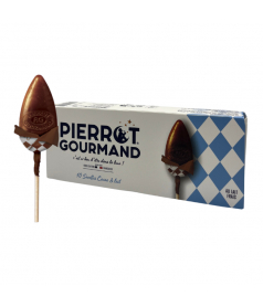 Pack of 10 Pierrot Gourmand Cocoa & Milk Lollipops in bulk packaging