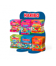 180 Haribo Bags 120 gr + Blue Goldbears Display in wood