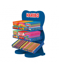 Lot 340 Mini Sachets et Roulettes Haribo + Présentoir Bois Goldbears en gros conditionnement