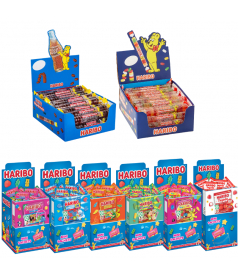 Lot 340 Mini Sachets et Roulettes Haribo + Présentoir Bois Goldbears en gros conditionnement