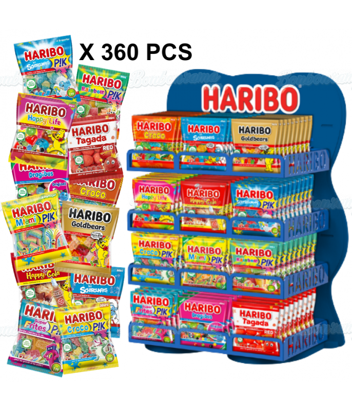 360 Haribo Beutel 30 g + Blau Goldbears Aufsteller aus Holz