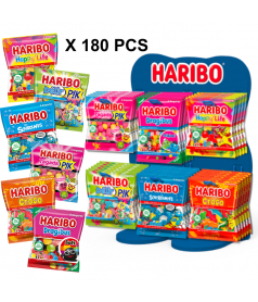 180 Haribo Bags 120 gr + Blue Goldbears Display in wood