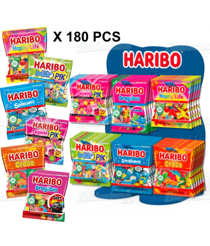 180 Haribo Beutel 120 g + Blau Goldbears Aufsteller aus Holz