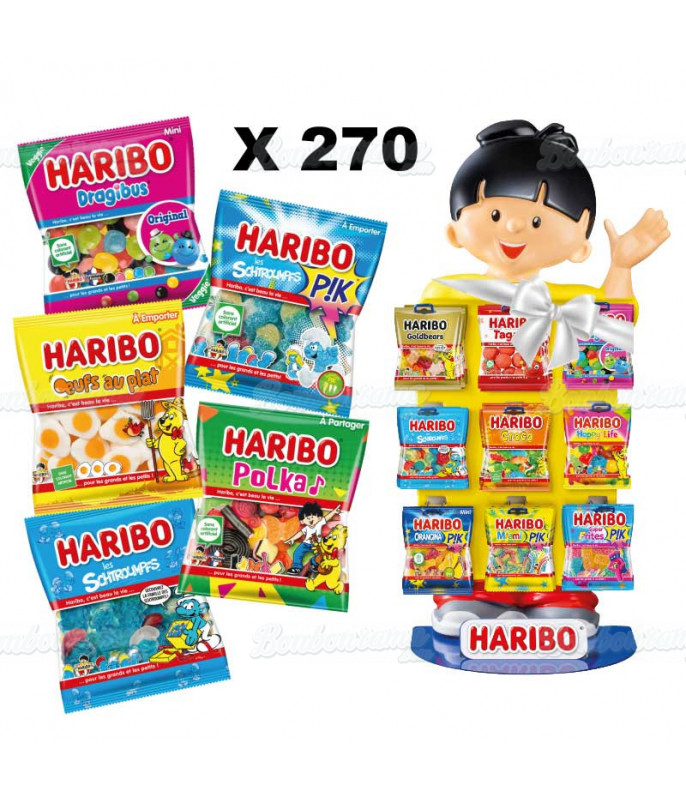 Lot 270 Mini Sachets Haribo + Présentoir HariBoy en gros conditionnement